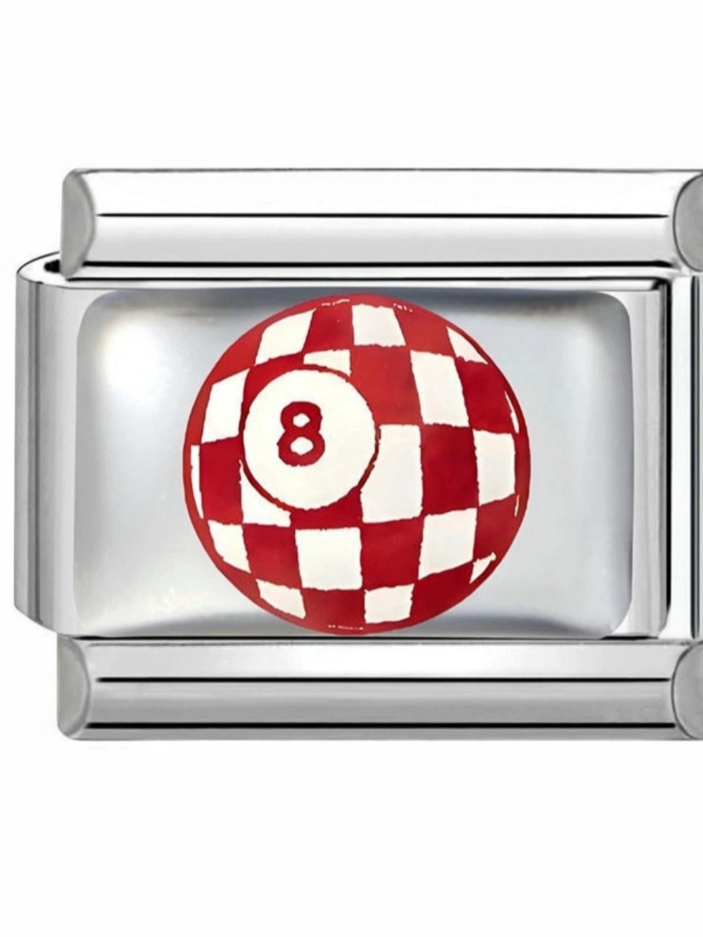Italian Charm Bracelet Link Red Checkerboard 8 Ball Red Checkered 8-Ball